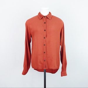 Creped Button-Down Blouse in Burnt Orange | Size S